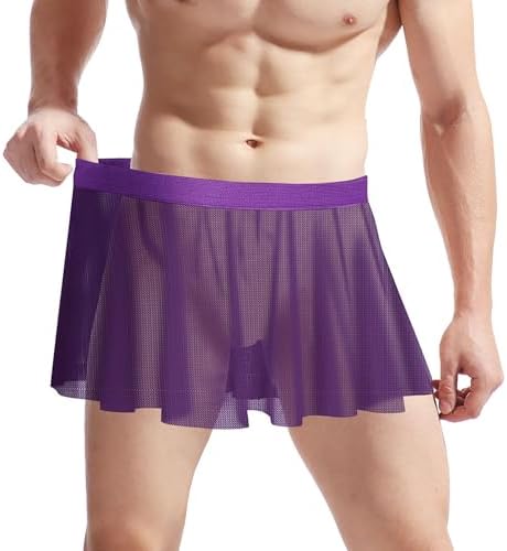 Men’s Mesh Skirt Sexy Sheer Mini Skirt Cross-Dressing Sissy Tulle Lingerie See Through Skirt Nightwear Gay Underwear