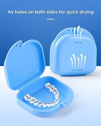 JMU Retainer Case with Vent Holes, Orthodontic Retainer Case Mouth Guard Case with Tight Snap Closure, Light Blue