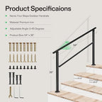 VIVOSUN Outdoor Handrail, 4 Step Stair Handrail, 54" x 36" Fits 1 to 4 Steps, Wrought Mattle Iron Handrail for Concrete Steps, Porch Steps, One-Step Assembly, Black