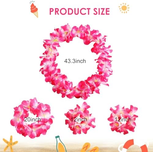 Hawaiian Leis Luau Flower Headband Necklace Bracelets Set Beach Party Costume Accessories