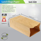 Perfect Stix 4lb Brown Paper Lunch Bags - Pack of 50ct, Disposable, Fold Top Closure
