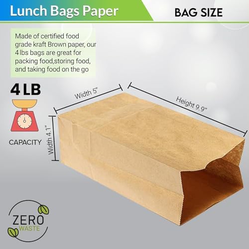 Perfect Stix 4lb Brown Paper Lunch Bags - Pack of 50ct, Disposable, Fold Top Closure