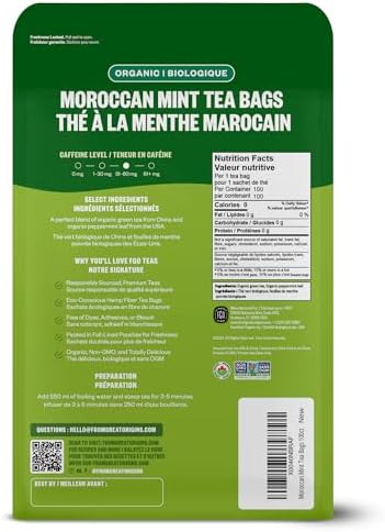 FGO Organic Moroccan Mint Green Tea, 100 Count, Eco-Conscious Tea Bags, Resealable Bag, Packaging May Vary (Pack of 1)