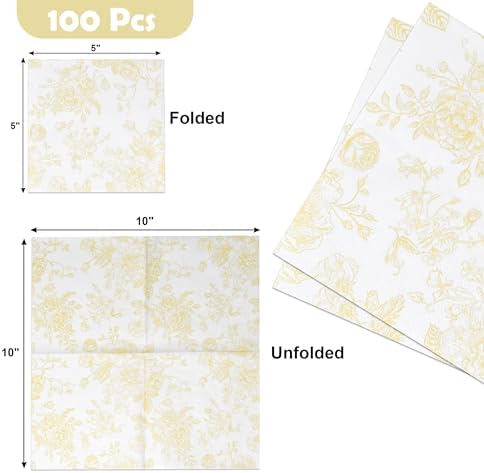 100 Yellow & White Floral Cocktail Beverage Napkins Disposable Paper Spring Flowers Dessert Napkin for Spring Flower Wedding Holiday Birthday Party Bridal & Baby Shower Tableware Party Supplies