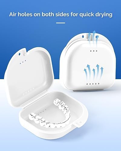 JMU Retainer Case with Vent Holes Orthodontic Storage Case Travel Box for Aligner & Mouth Guard (2 Pcs, Blue and White)