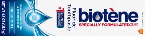 biotène Fluoride Toothpaste for Dry Mouth Symptoms, Bad Breath Treatment and Cavity Prevention, Fresh Mint - 4.3 oz (Pack of 2)