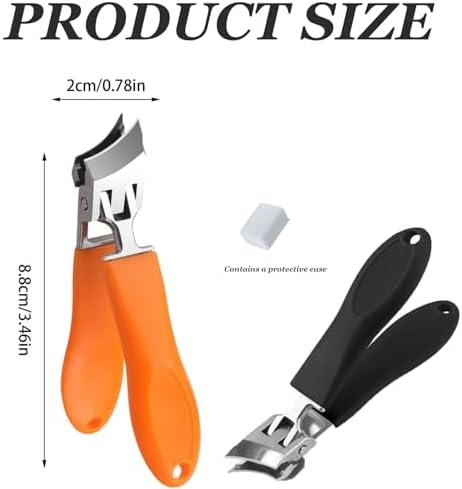 2PCS Wide Jaw Opening Anti-Splash Slanted Nail Clipper, Slanted Nail Clippers, Ingrown Nail Clippers Toenail Clippers for Women and Men (Orange Black)