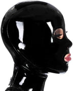 Black Latex Hood Open Eyes Mouth Back Zipper Normal Tight Rubber Mask Club Party Wear Costume