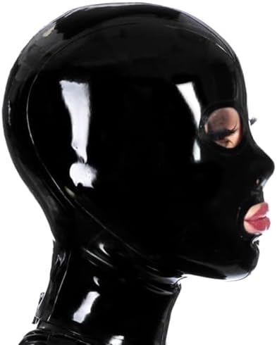 Black Latex Hood Open Eyes Mouth Back Zipper Normal Tight Rubber Mask Club Party Wear Costume