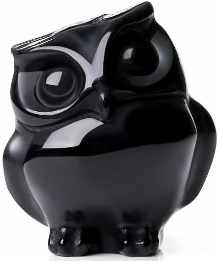 YATOJUZI Owl Decor Natural Black Obsidian Stone Hand-Carved Polished Owls Statue Figurines Crystal Energy Spiritual Gifts for Women Thanksgiving Day Christmas Home Office Desk Decorations 1.5"