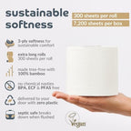 Bumboo Bamboo Toilet Roll 24 Pack | Toilet Paper 3 ply, 300 Sheets | Plastic-Free, Soft, Strong, Sustainable & Biodegradable Toilet Tissue
