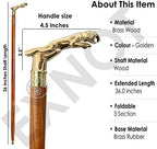 King Style Walking Canes Solid Jaguar Brass Head Fancy Cane for Women and Men Vintage Antique Walking Cane Wooden Walking Stick
