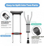 Geiserailie 1 Pair Aluminum Underarm Crutches Lightweight Crutches with Height Adjustment up to 300 Lbs Walking Aid for Adults Elder Range 4'6”– 6'6” with Underarm Pad and Hand Grip