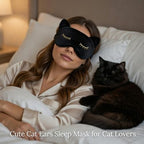 Cute Cat Ear Sleep Mask - Ultra Soft Light Blocking Eye Mask with Adjustable Strap - Fun Cat Lover Gift for Women & Moms - Travel & Bedtime Accessory - Birthday or Christmas Stocking Stuffer