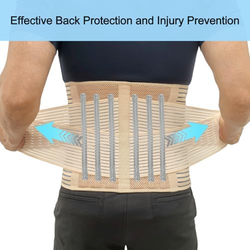 TESETON Back Wrap for Men & Women, Brace Belt Plus Size,Breathable Lumbar Support for Scoliosis, Waist Relax Lower Back Pain, Sciatica Pain Relief with 8 reinforced Bones 02 Beige-XL