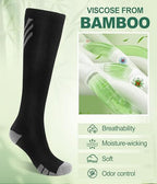 JODUCE Bamboo Viscose Compression Socks for Men & Women 3 Pairs,15-25 mmHg Knee-High Socks Support for Flying Travel Daily