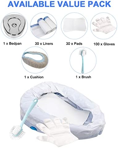 Bed Pan Set Stainless Steel Bed Pans for Elderly Females Men Disabled Bedpan with 30 Liners Disposable and Absorbent Pads Spill Proof Bedpans for Women Large Heavy Duty Bedpan with Lid