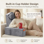 AS AWESLING 19 INCH Reading Pillow for Adults, Back Pillow for Bed Sitting Up, Backrest Pillow for Sitting in Bed, Detachable Arms with Built-in Cup & Phone Caddy (Gray, 19 INCH)