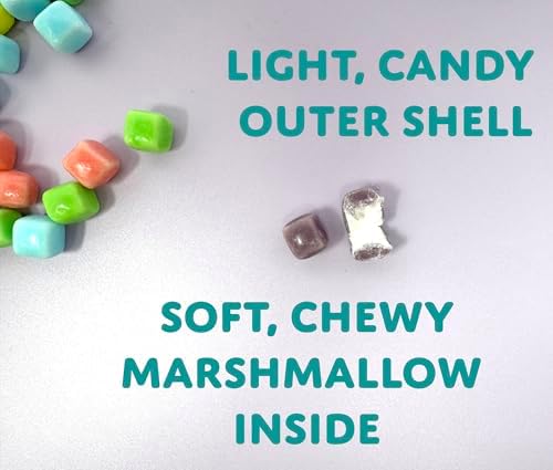 Fruity Chewy Marshmallow Filled Candy Cubes – Apple, Strawberry, Lemon, Blueberry, & Grape Fruit Flavor, 8 oz Resealable Bag