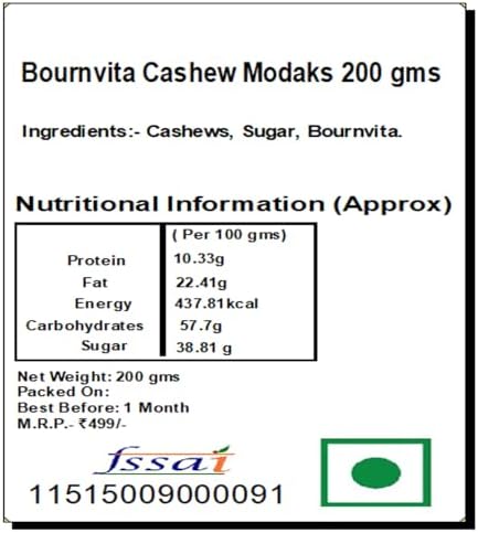 Ghasitaram Gifts Indian Sweets - Ganesha Chaturthi Gifts, Bournvita Cashew Modaks, 200g