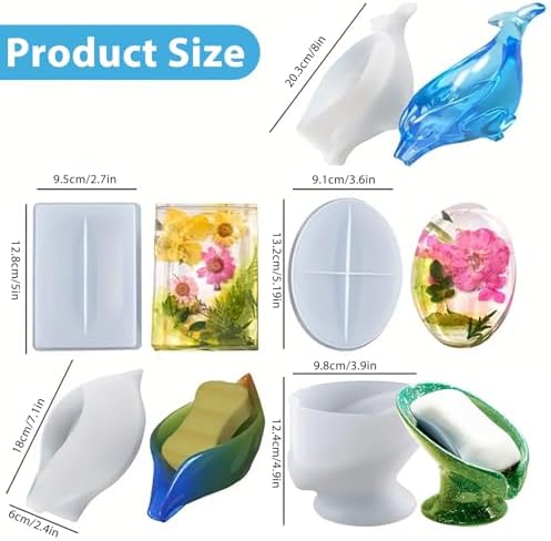 5 Pieces Self-Draining Soap Holder Silicone Resin Mold, DIY Soap Dish Epoxy Resin Casting Mold, Handmade Soap Tray Molds for Home Sink Bathroom Shower Kitchen Decor
