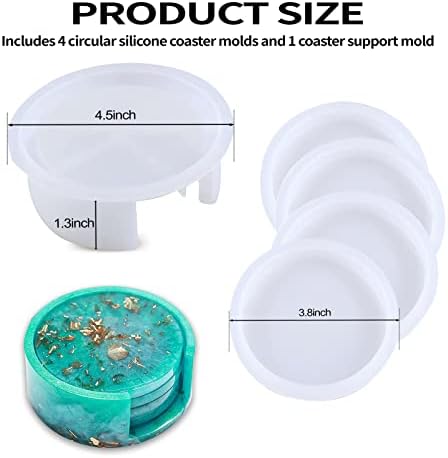 5PCS Resin Coaster Molds - Round Silicone Casting Molds for Epoxy Resin Coaster Casting and DIY Home Decoration