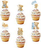 36pcs Baby Shower Bear Cupcake Toppers, 6 Designs Blue Bear Cupcake Picks Selection Jungle Animal Theme Cake Decorations for Baby Shower Gender Reveal Baptism Birthday Party Supplies