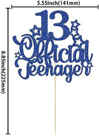 Ephlyn 1 Pack 13 Official Teenager Cake Topper Glitter 13th Birthday Cake Pick Decorations for Teen 13th Birthday Party Supplies Deep Blue