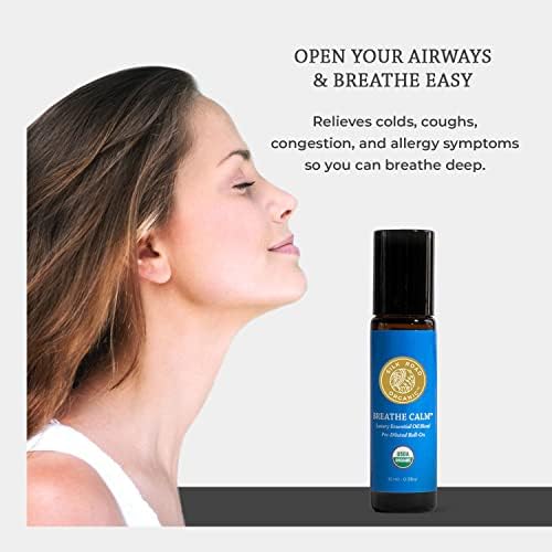 Silk Road Organic Breathe Calm Essential Oil Breathe Easy Blend Roll On, 100% Pure USDA Certified Aromatherapy for Cold, Cough, Congestion, Allergy & Sinus Relief - 10 ml Roller