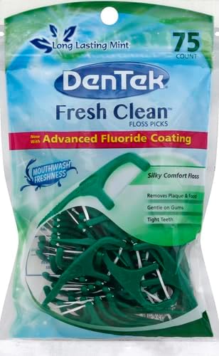 DenTek Fresh Clean Floss Picks,for Extra Tight Teeth,75 Count (Pack of 5)