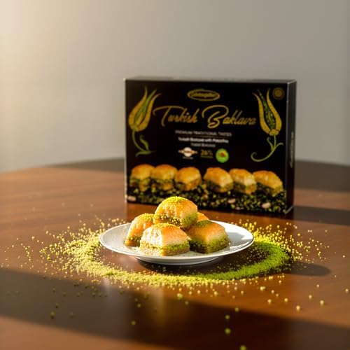 Baklavacı Çelebioğulları Turkish Pistachio Baklava – 500g (1.1 lb) Handmade Traditional Pastry – 26% Pistachio – No Glucose Syrup – Halal – Mediterranean Dessert Gift Box