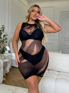 Sexy Lingerie for Women Plus Size Naughty Outfits Sheer Mesh Fishnet Bodycon Mini Dress Babydoll Chemise Swimsuit Cover Up
