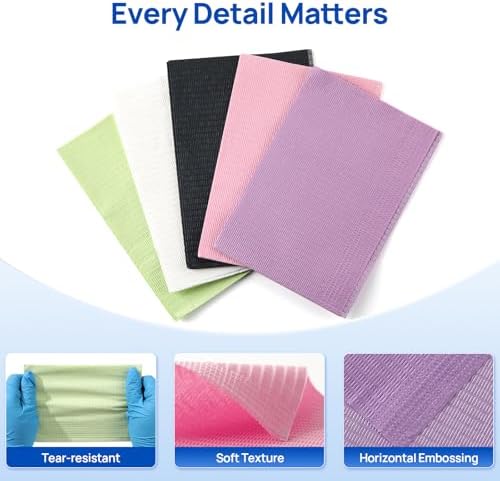 JMU 125 Pack Dental Bibs, Black Dental Bibs Disposable 2-Ply Paper 1-Ply Film, 13" x 18" Tattoo Bibs