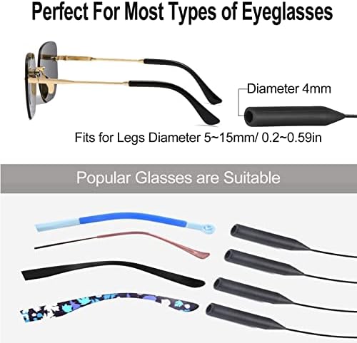 KAJUDA 4pcs Adjustable Glasses Strap, Anti-Slip Eyeglass Straps and Ear Hooks, Black