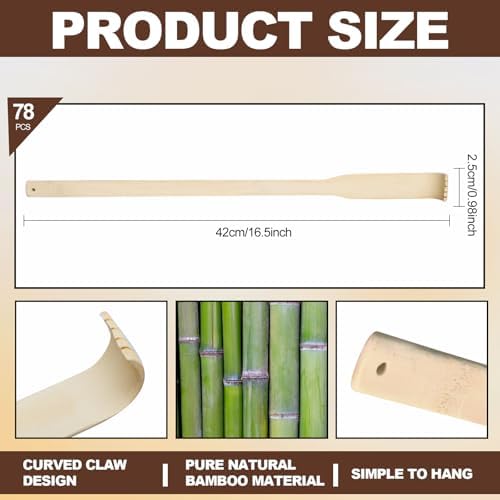 78 Pcs Bamboo Back Scratcher for Itching Relief and Body Massage Bulk Wooden Long Traditional Manual Back Massager for Elderly Women Men, Family, Friends, Nursing Gifts