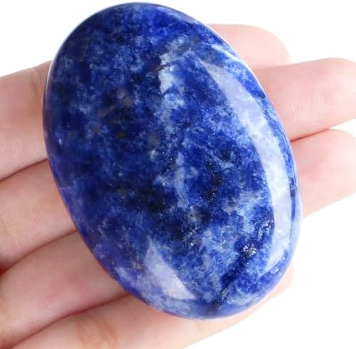 MAIBAOTA 2.4" Large Blue Sodalite Crystal Stone Polished Palm Stone Healing Crystals 0.7" Thick Natural Reiki Gemstone Worry Stone Energy Balancing Anxiety Stress Relief Meditation 1 Pc