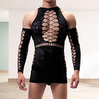 Men's Fishnet Bodysuit Sexy Cut Out One-Piece Stockings Lingerie Party Clubwear Sissy Leotard Jumpsuit Gay Costume