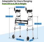 Delog Folding Walker for Senior - Platform Walker with 5’’ Wheels and Removable Padded Armrests 350lbs, Lightweight Walking Mobility Aid, Standard Walker for Elderly (Black)