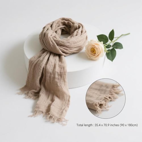 Nydotd Women Summer Cotton Linen Scarf Crinkle Long Beach Shawl Wrap hijab with Fringe