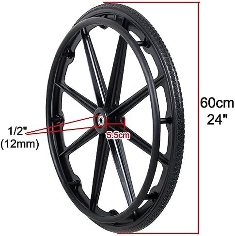 24 x 1 3/8 Wheelchair Rear Wheels (2Pcs), 24" Non-Pneumatic Solid Tire Replacement Back Wheel, Manual Wheelchair Replacement Accessories(Black)