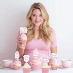 36Pcs A Little Piece of Heaven Cupcake Toppers, Pink Clouds Bodysuit Cupcake Picks Welcome Baby Cake Decorations for Girls Baby Shower Pregnancy Announcement Supplies