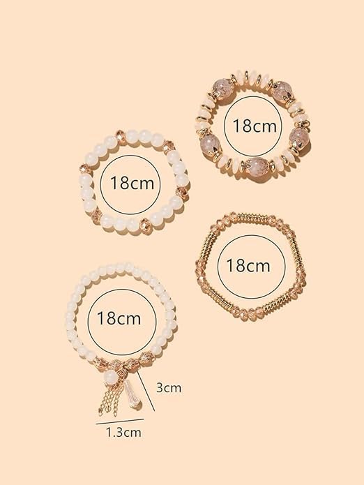 Caiyao 4Pcs Bohemia Multilayer Stackable Beaded Bracelets Set Colorful Crystal Stone Gold Beaded Stretch Bracelets Hawaii Charm Bracelet for Women Men Summer Beach Boho Vacation Jewelry Gifts
