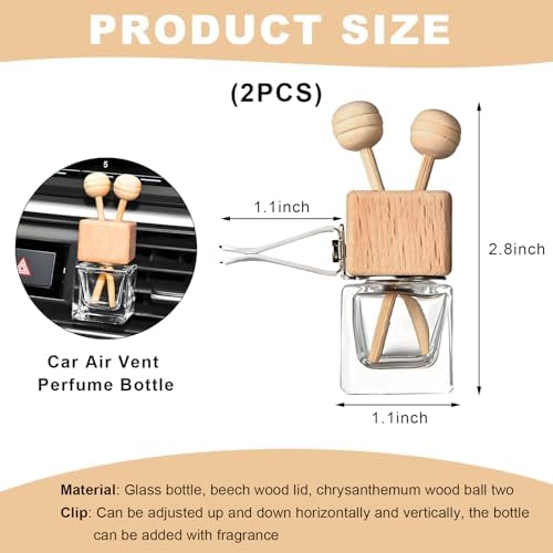2PCS Car Diffuser Air Freshener Bottle, Refillable Empty Glass Perfume Bottles with Vent Clip, Universal Essential Oil Diffuser for Most Vehicles, Interior Car Accessories (2PCS)
