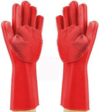 Silicone Dishwashing Gloves, Pet Grooming Rubber Scrubbing for Dishes, Sponge Wash Cleaning with Scrubbers (13.6" L)