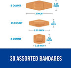 Nexcare Heavy Duty Flexible Fabric Bandages, Assorted Sizes, 30 Count, Latex-Free, Durable Adhesive Bandages for First Aid and Wound Care