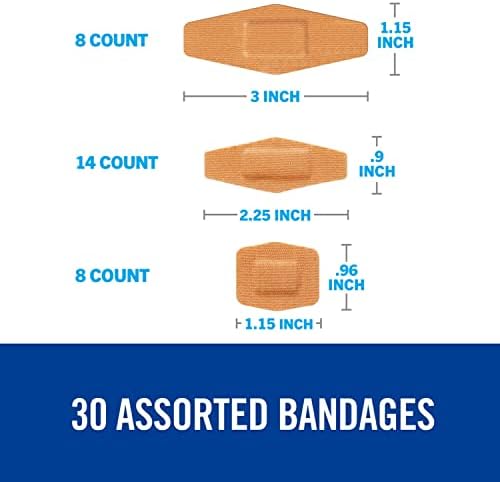 Nexcare Heavy Duty Flexible Fabric Bandages, Assorted Sizes, 30 Count, Latex-Free, Durable Adhesive Bandages for First Aid and Wound Care