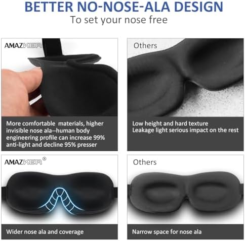 Sleep Mask Invisible Alar Deep Orbit 3D Eye Mask Ultra Lightweight & Comfortable Sleeping Mask for Travel, Nap Shift Works 3 Pack