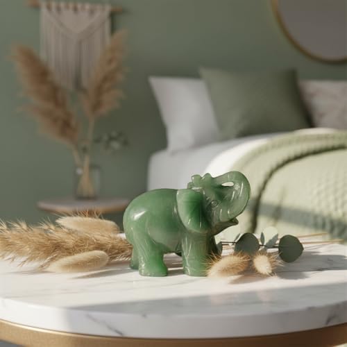 Elephant Ornament, Elephant Statue, Jade Stone Handcraft Natural Green Jade Stone Elephant Statue Decor Toys in Hand Home Décor Accents Sculptures (Green)