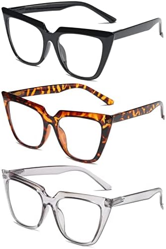 Cat Eye Reading Glasses for Women 3 Pack Oversized Blue Light Blocking Computer Readers +1.5