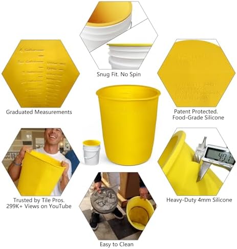 5 Gallon Bucket Silicone Liner Reusable for Thinset Paint Epoxy Concrete Mixing Bucket Saver with Graduated Measurements, Heavy Duty Yellow